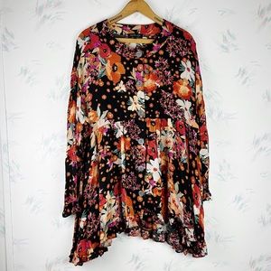 Rachel Zoe Floral Print Asymmetrical Tunic Dress Long Sleeve Button Down Large